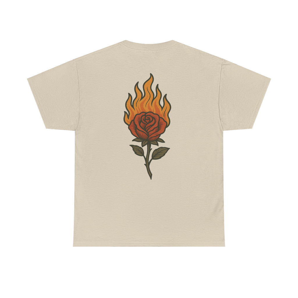 Flaming Rose T-Shirt | Bold Tattoo-Inspired Fire Rose Graphic Tee