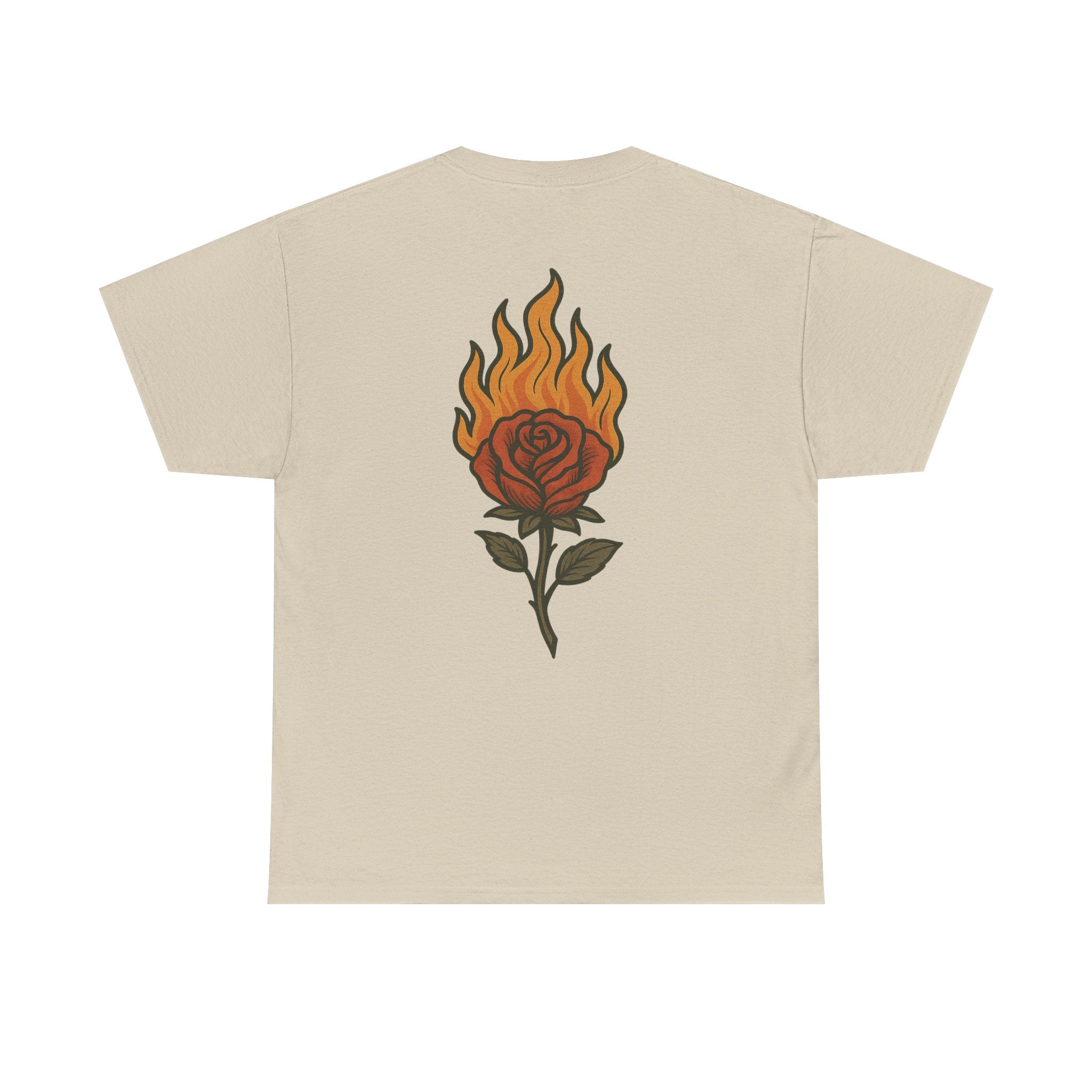 Flaming Rose T-Shirt | Bold Tattoo-Inspired Fire Rose Graphic Tee