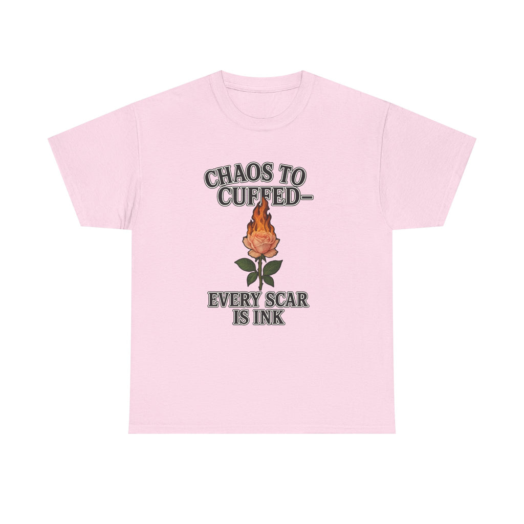 🔥 Chaos to Cuffed “Every Scar Is Ink” Flaming Rose Tee 🔥