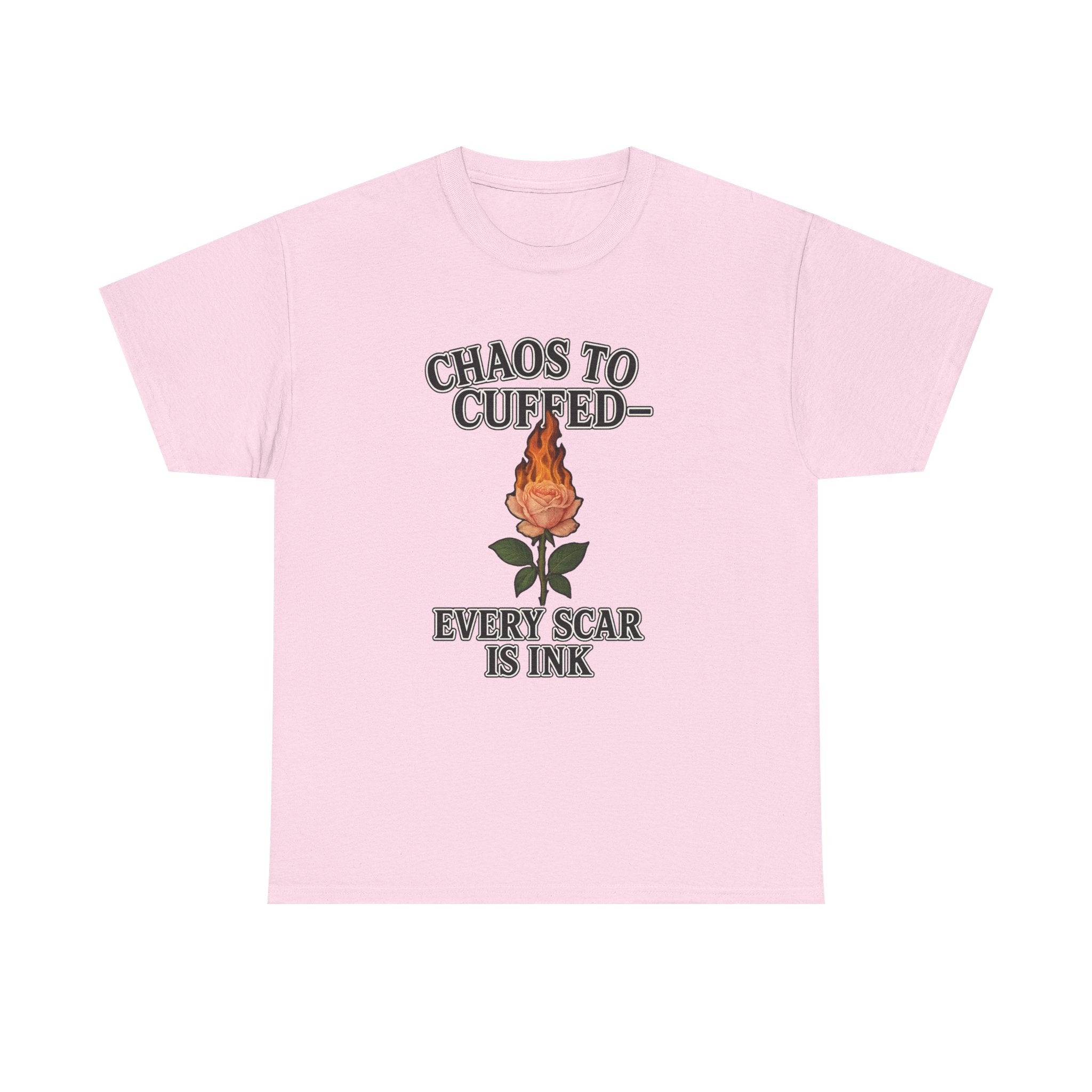 🔥 Chaos to Cuffed “Every Scar Is Ink” Flaming Rose Tee 🔥
