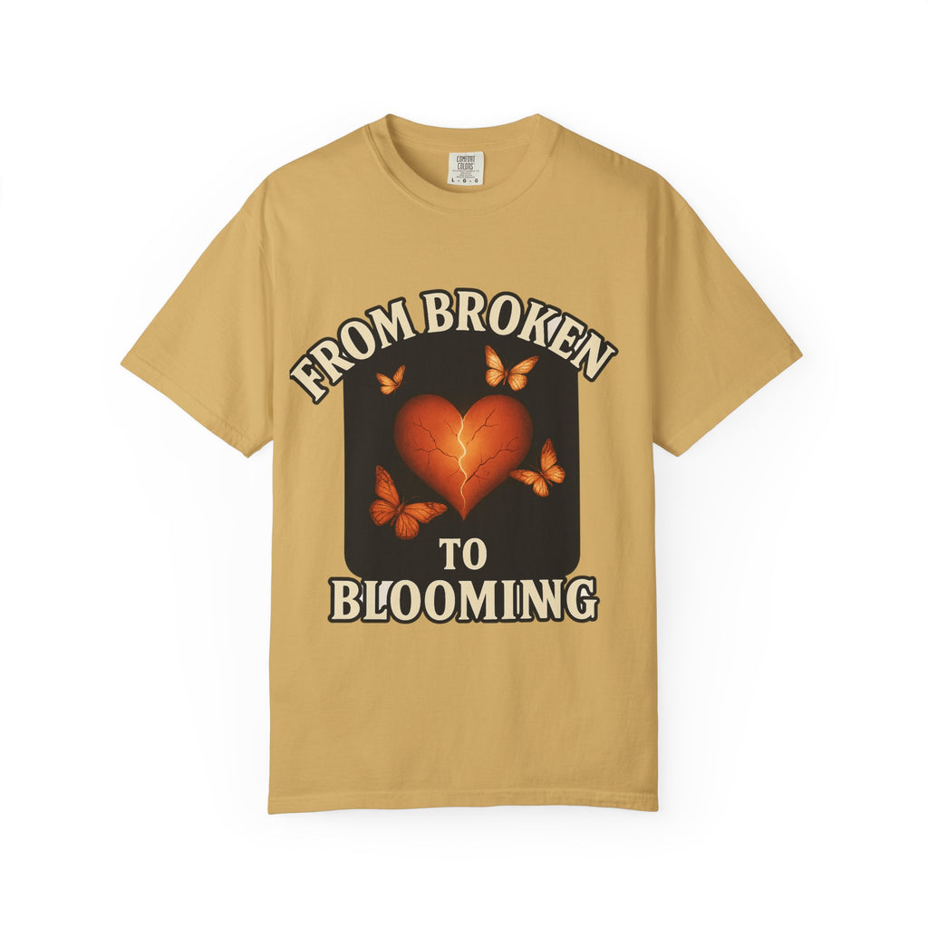 From Broken to Blooming Heart & Butterfly Healing T-Shirt – Chaos to Cuffed Transformation Apparel