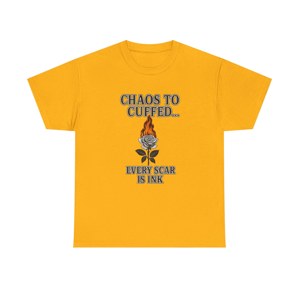 🔥 Chaos to Cuffed “Every Scar Is Ink” Flaming Rose Tee 🔥