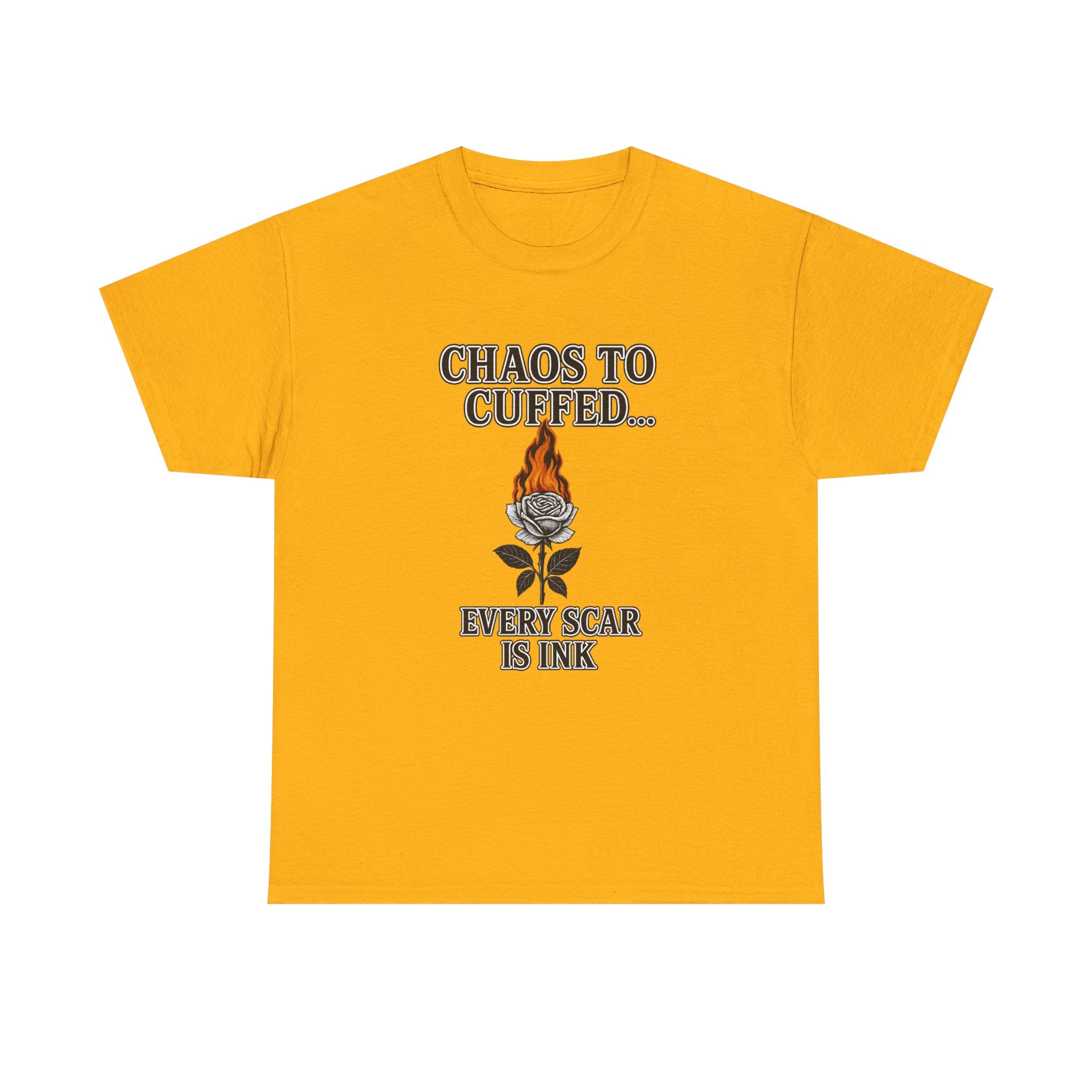 🔥 Chaos to Cuffed “Every Scar Is Ink” Flaming Rose Tee 🔥