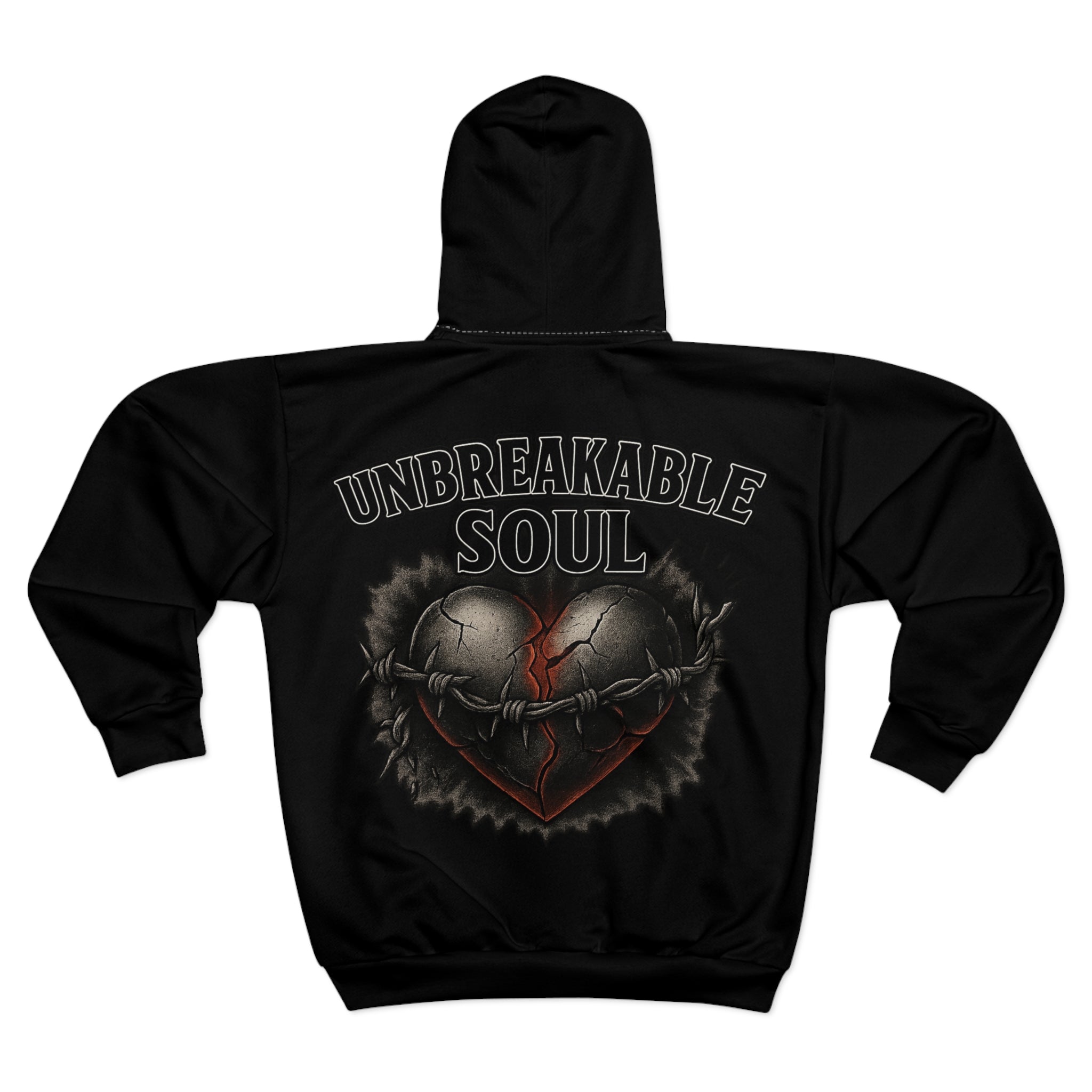 Unbreakable Soul Zip Up Hoodie – Gothic Heart & Barbed Wire Streetwear