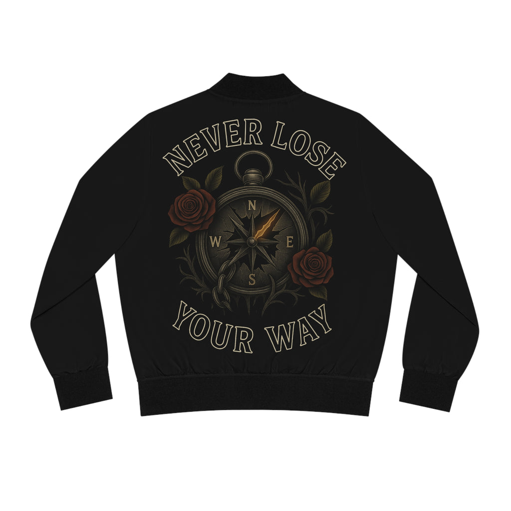 Never Lose Your Way Women's Bomber Jacket – Gothic Compass Rose Streetwear