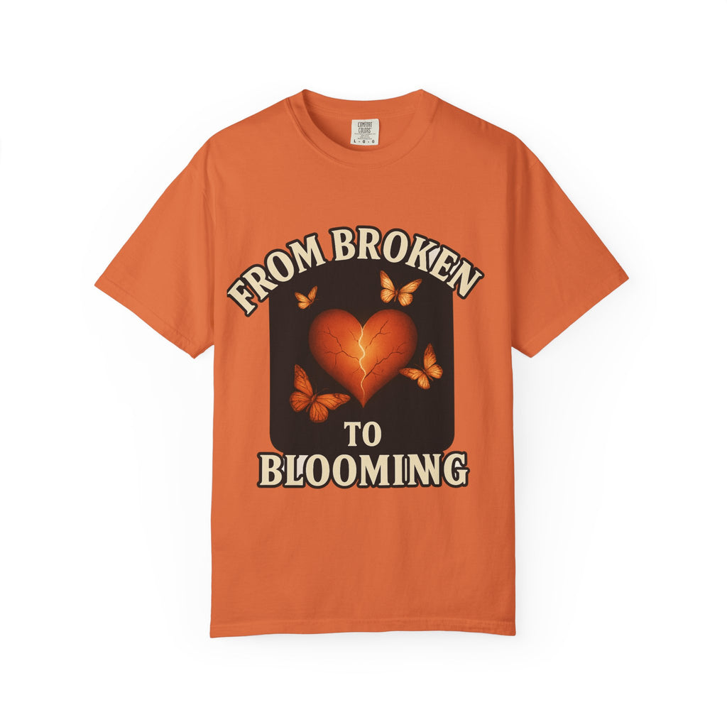 From Broken to Blooming Heart & Butterfly Healing T-Shirt – Chaos to Cuffed Transformation Apparel