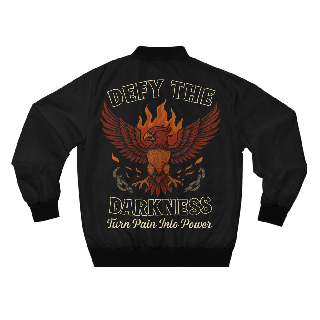 Defy the Darkness Bomber Jacket – Turn Pain Into Power | Gothic Streetwear